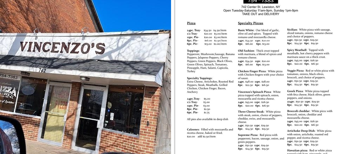 Vincenzo's Pizza House Menu
