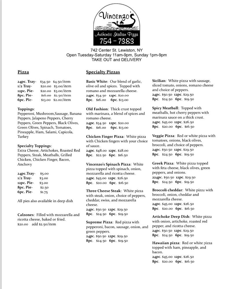 Vincenzo's Pizza House Menu image 1